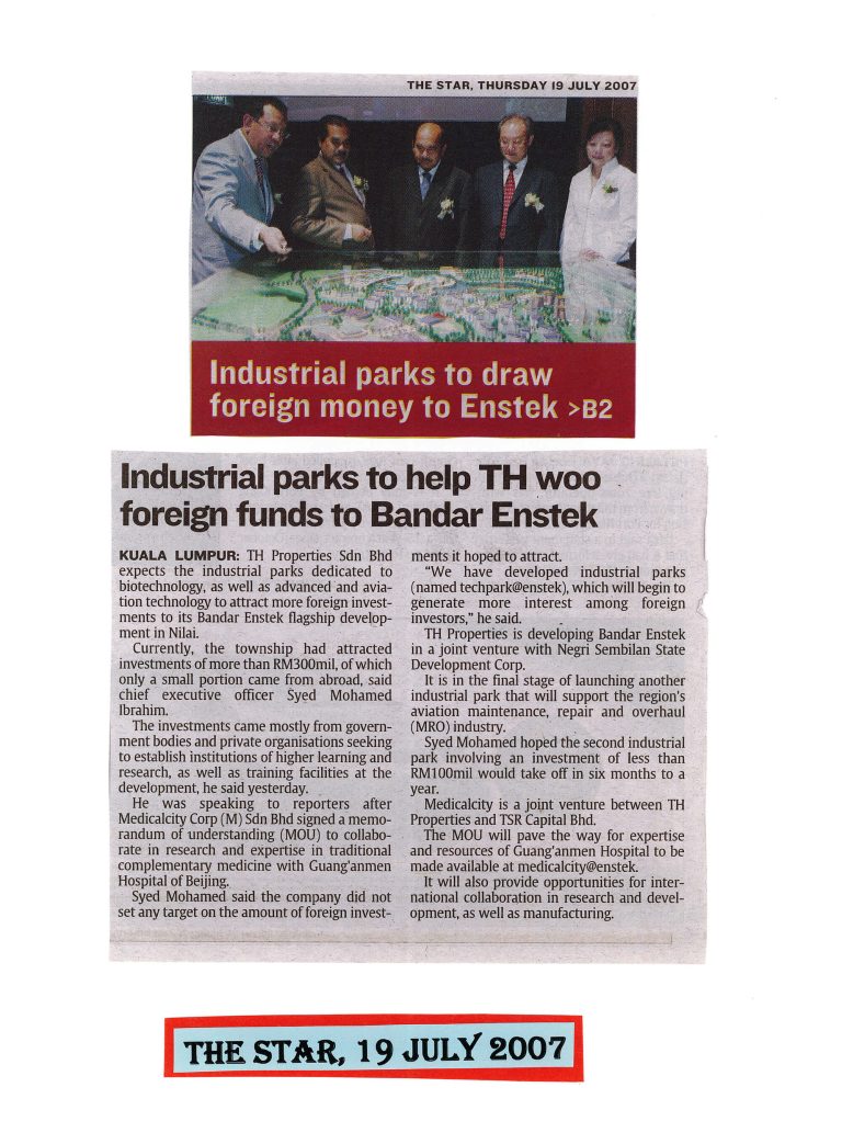 INDUSTRIAL PARKS TO HELP TH WOO FOREIGN FUNDS TO BDR ENSTEK
